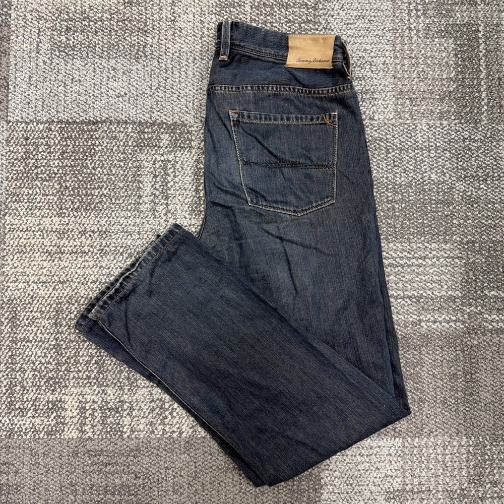 Tommy Bahama Jeans 33x32‎ Tag Dark Wash Flat Front Cotton Tencel Mint YGI E3-84